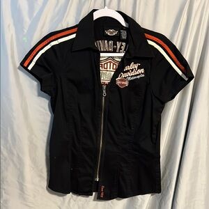 Harley-Davidson Black Zip-Up Top with Orange and White Accents